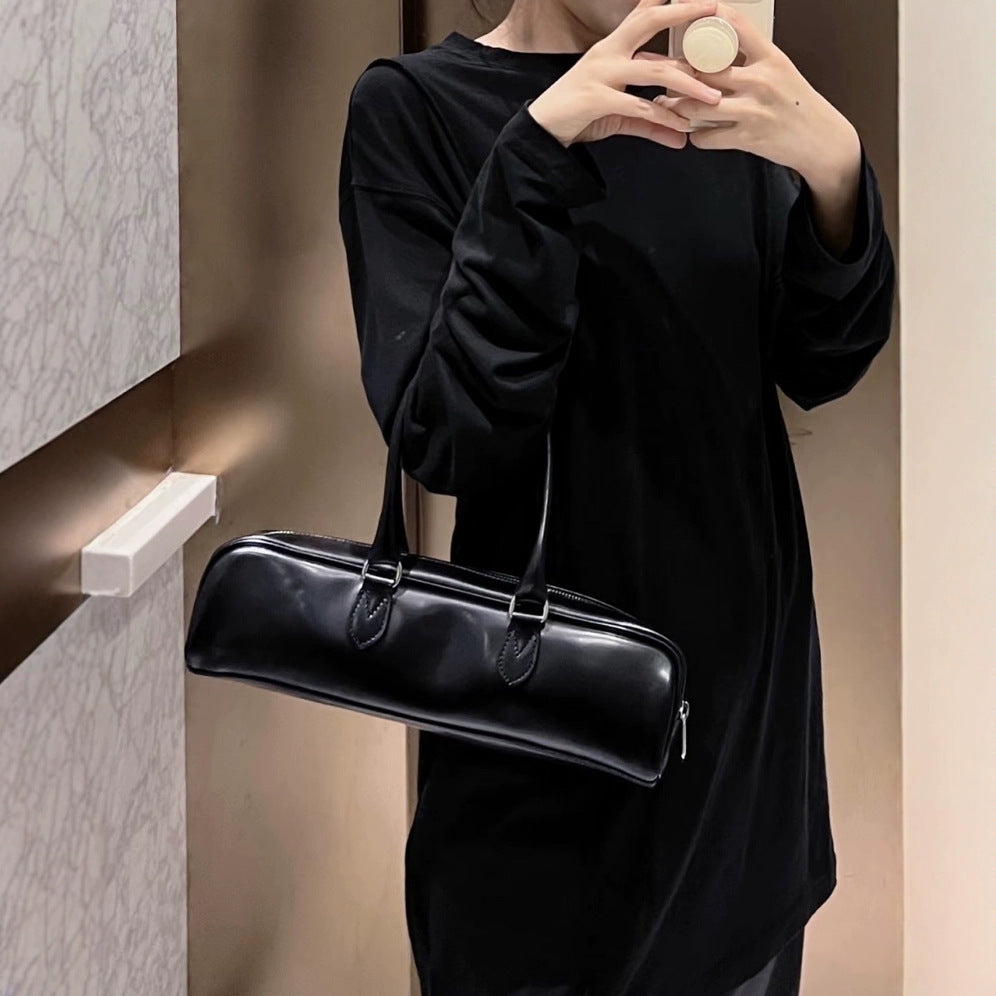 Women’s Cowhide Underarm Bag – Long Hand-Carry French Stick Tote