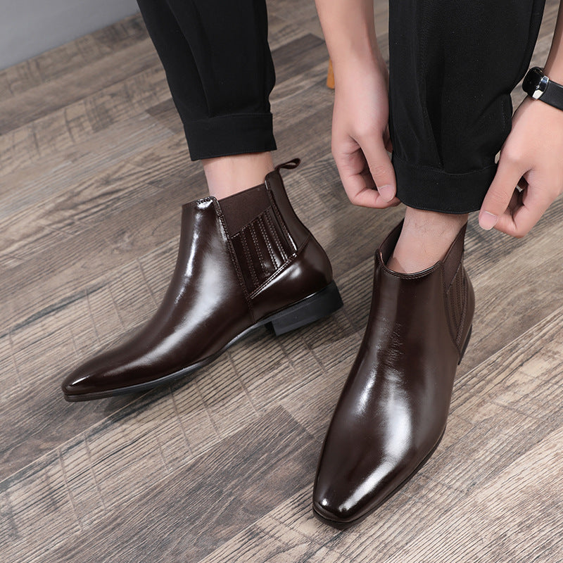 Men’s Pointed Toe Chelsea Boots – British Style Formal Leather Shoes