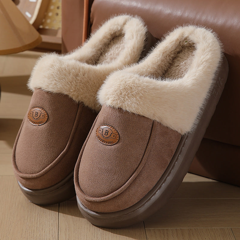 Men’s Winter Plush Slippers – Warm Suede Non-Slip Indoor House Shoes