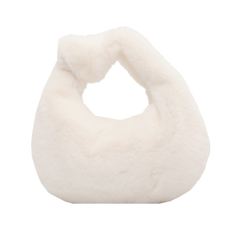 Women’s Plush Handbag – Solid Color Single-Shoulder Tote