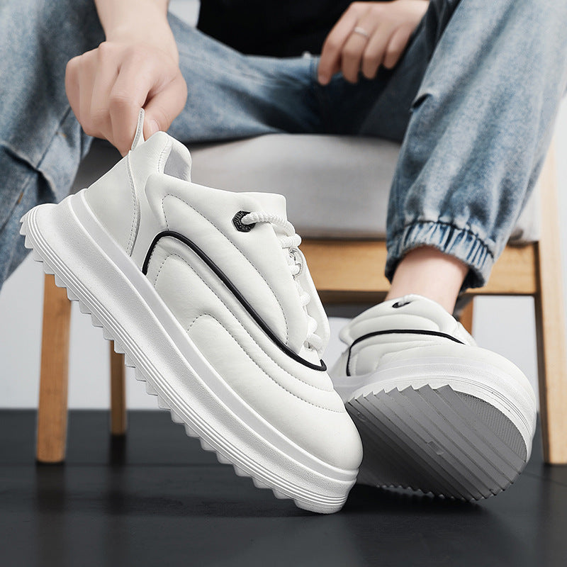 Men’s PU Leather Height Increasing Shoes – Versatile Student Thick Bottom Casual Sports Sneakers