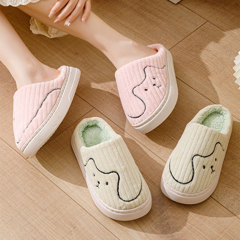 Cute Striped Cat Slippers – Warm Plush Non-Slip Indoor Shoes for Couples