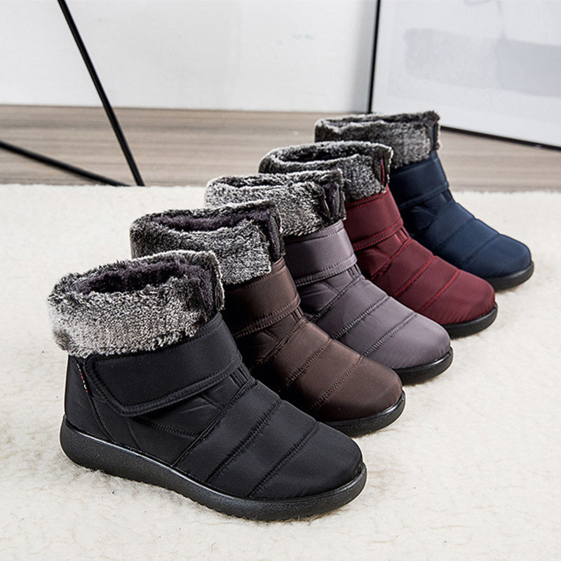Women Snow Boots Winter Warm Plush Shoes With Velcro-design Flat Ankle Boots