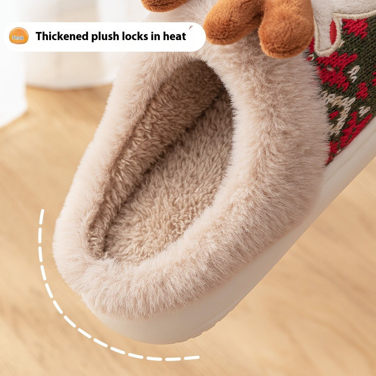 Cute Christmas Elk Plush Slippers for Women – Warm Fuzzy Winter House Shoes