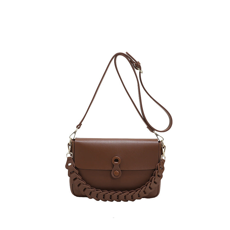 Women’s Woven Chain Shoulder Bag – PU Leather Handbag