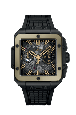 hublot square bang chronograph ceramic & 18k magic gold men's watch