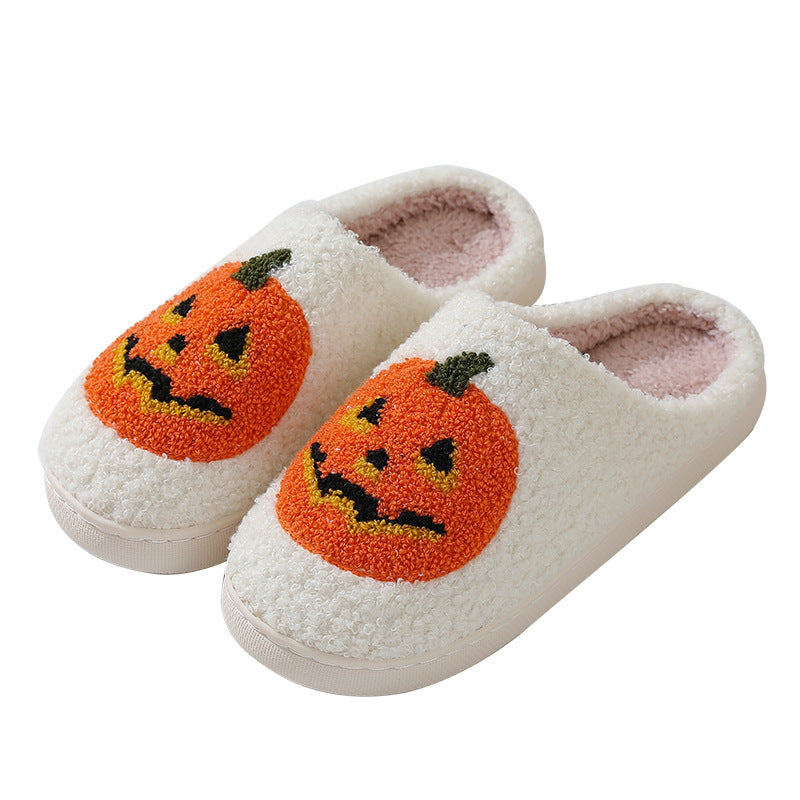 Halloween Pumpkin Slippers – Warm Plush Indoor Shoes for Couples
