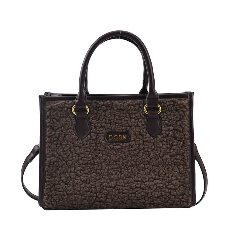 Women's Winter Lamb Wool Handbag – Solid Color PU Small Square Shoulder Bag