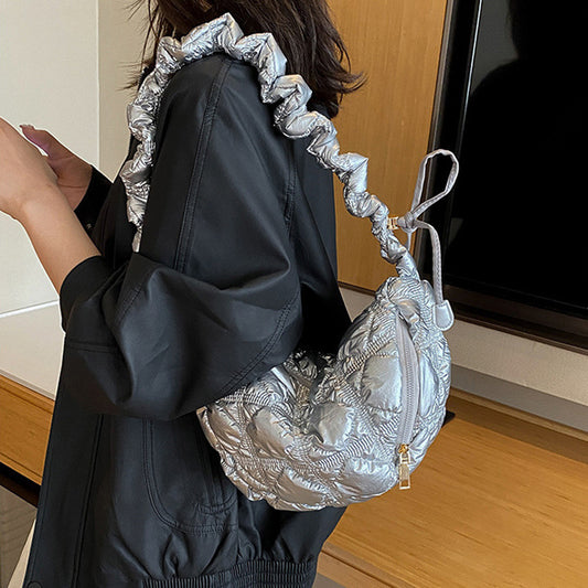 Trendy Metallic Cloud Bag | Fashion Silver Underarm Shoulder Purse
