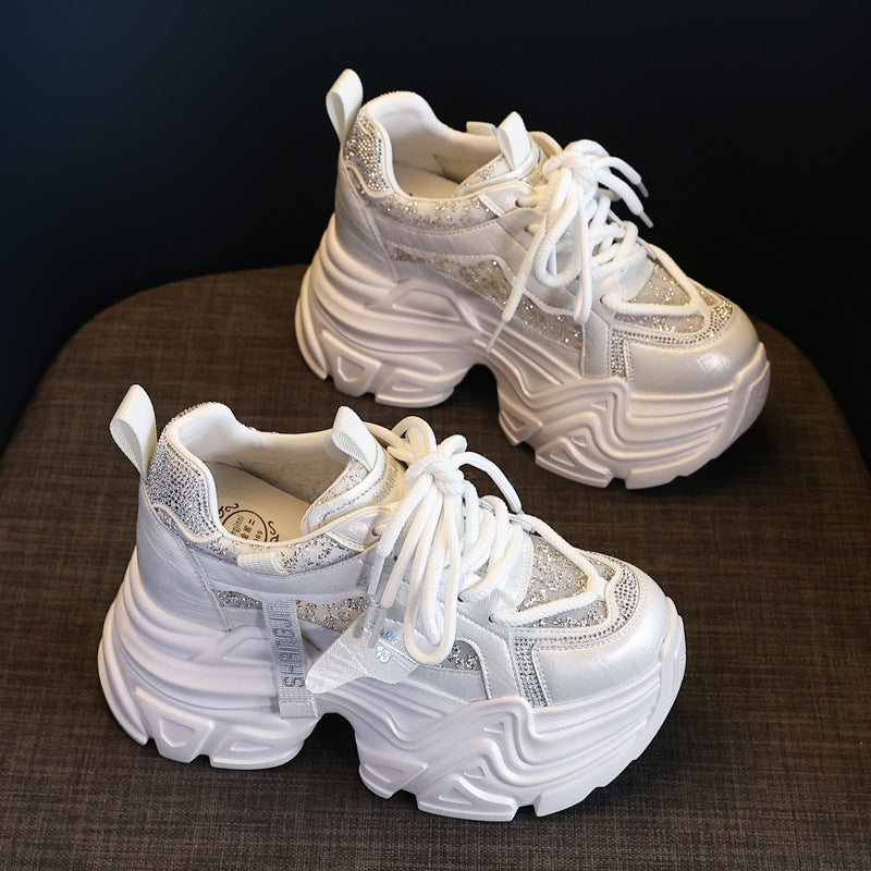 Height Increasing Insole Rhinestone Sequins Dad Shoes Women