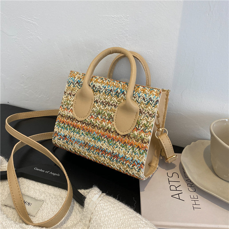 Women’s Woven Messenger Bag – Colorful Hand-Held Square Tote