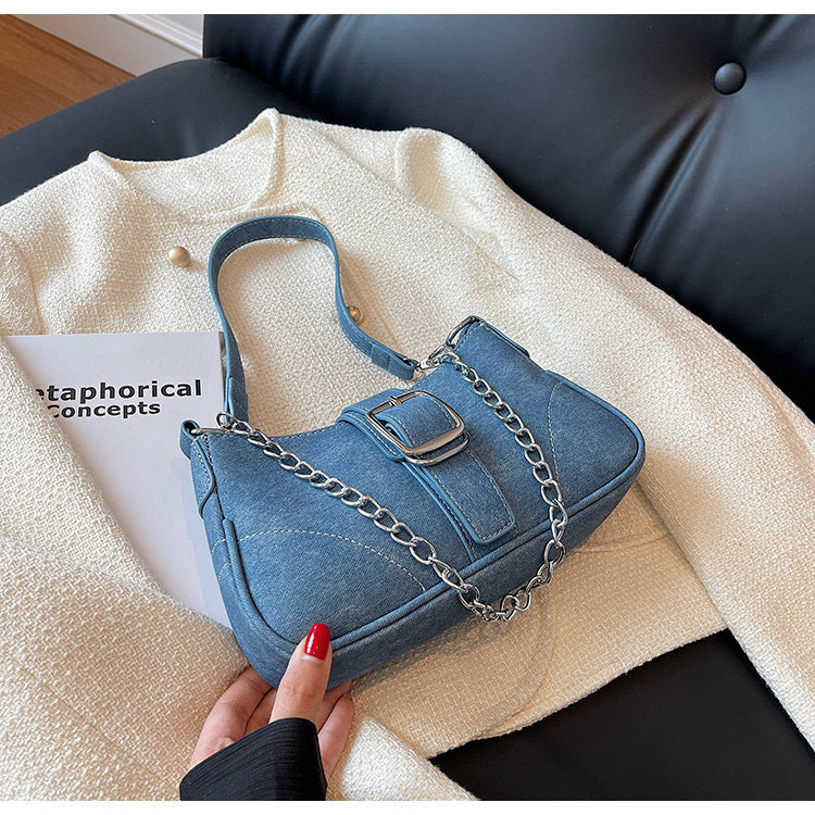 Denim French Stick Bag Autumn And Winter Advanced New Popular Blue Retro American Style