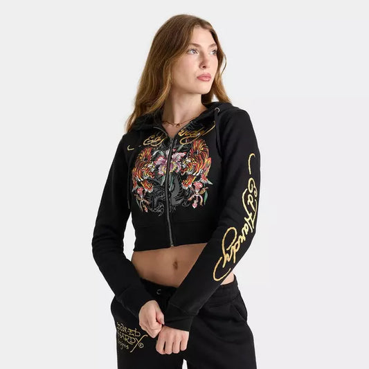 Women's Ed Hardy Tiger Fleece Full-Zip Hoodie