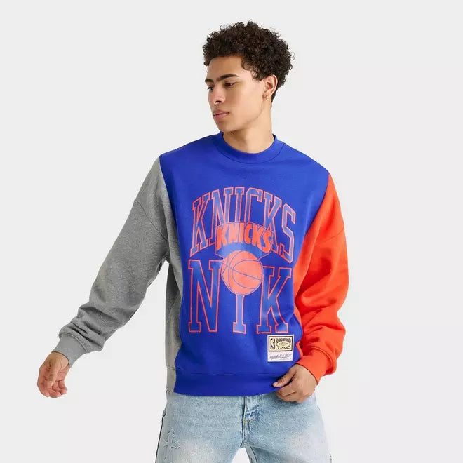 Men's Mitchell & Ness New York Knicks NBA Split Crewneck Sweatshirt