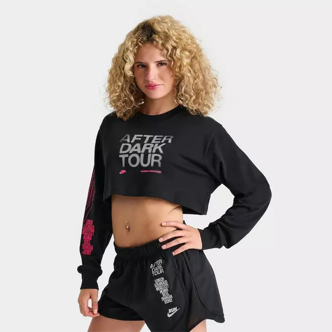 Women's Nike After Dark Tour Race Series Oversized Long-Sleeve Cropped T-Shirt