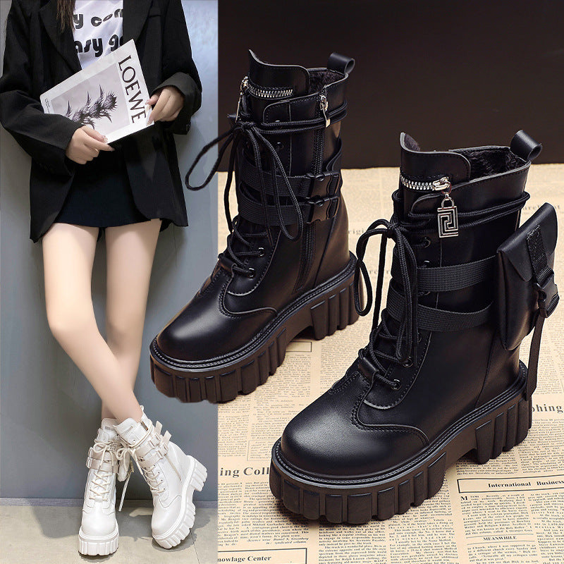 Women's Fashion Platform Martin Boots | Autumn Winter Mid-Calf Height Increasing Shoes