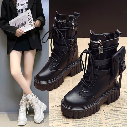 Women's Fashion Platform Martin Boots | Autumn Winter Mid-Calf Height Increasing Shoes