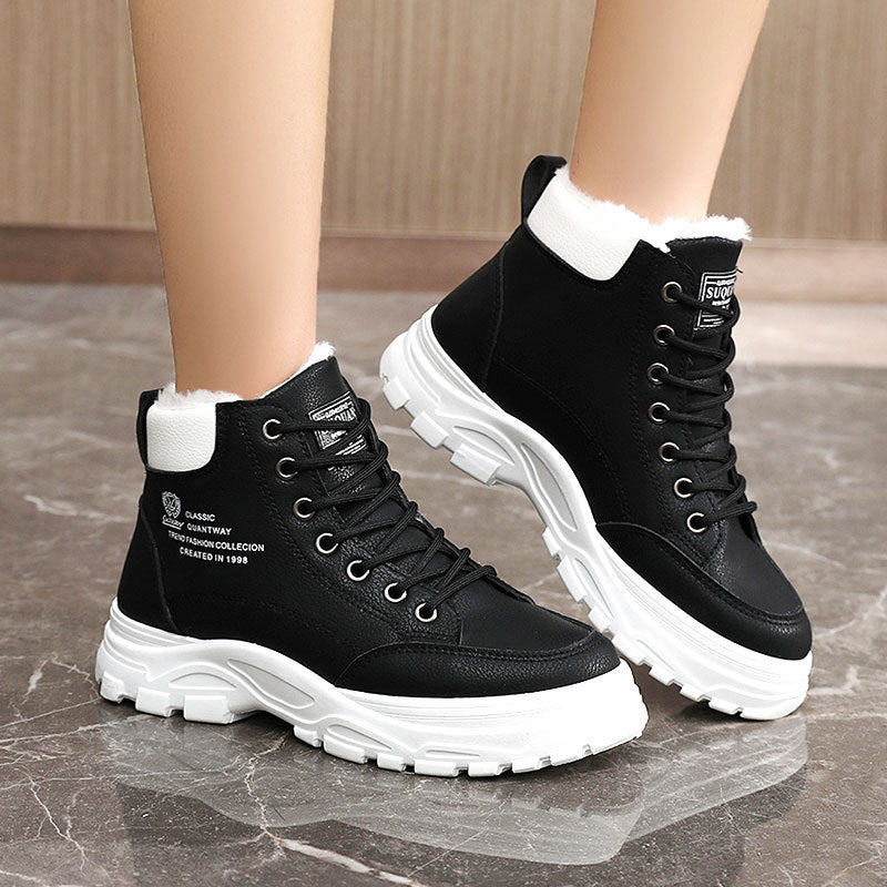 Women’s High-Top Cotton-Padded Shoes – Warm Velvet Lined Sneakers