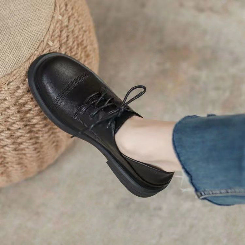 Slimming Low Heel British Leather Shoes Women