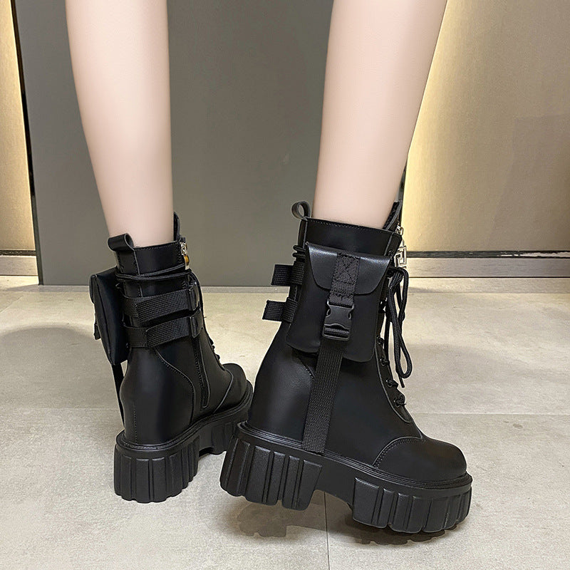 Women's Fashion Platform Martin Boots | Autumn Winter Mid-Calf Height Increasing Shoes