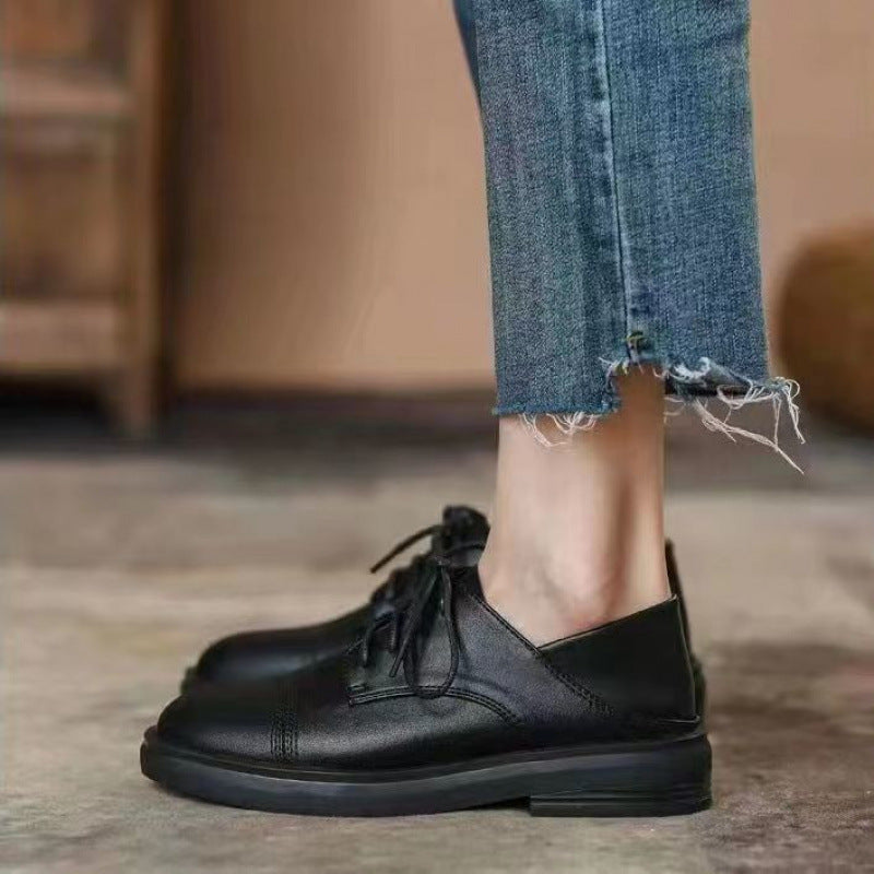 Slimming Low Heel British Leather Shoes Women