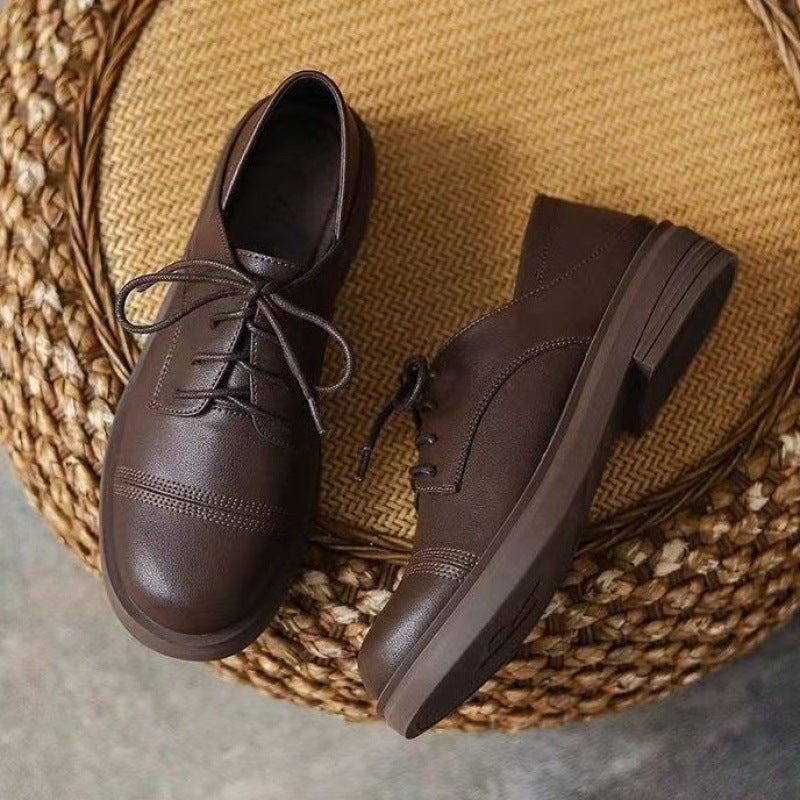 Slimming Low Heel British Leather Shoes Women