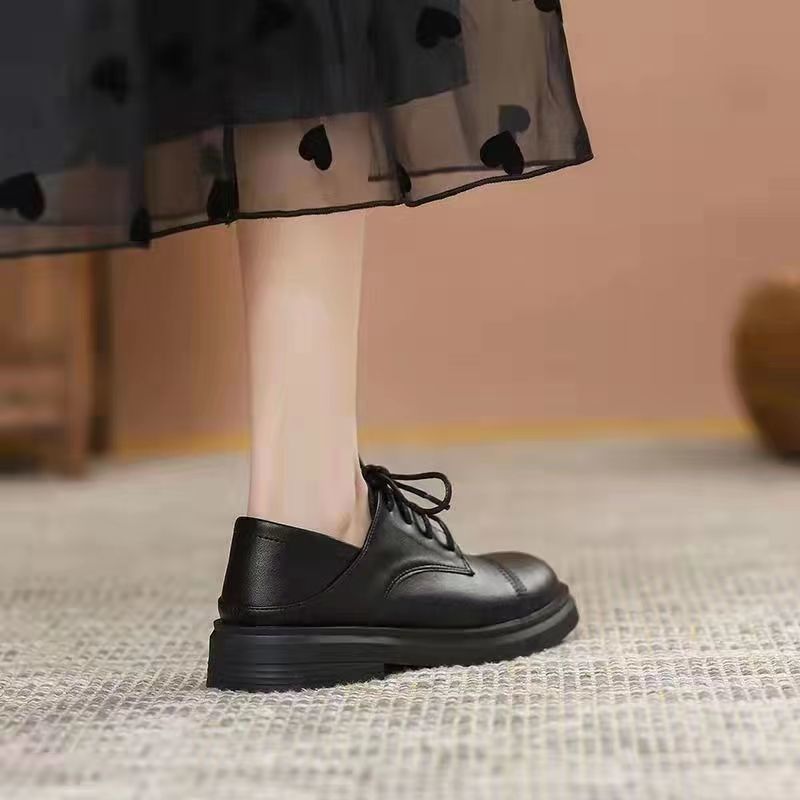 Slimming Low Heel British Leather Shoes Women