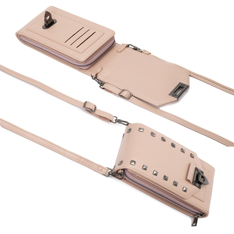 Women’s Rivet Shoulder Bag – Solid Color Crossbody Handbag