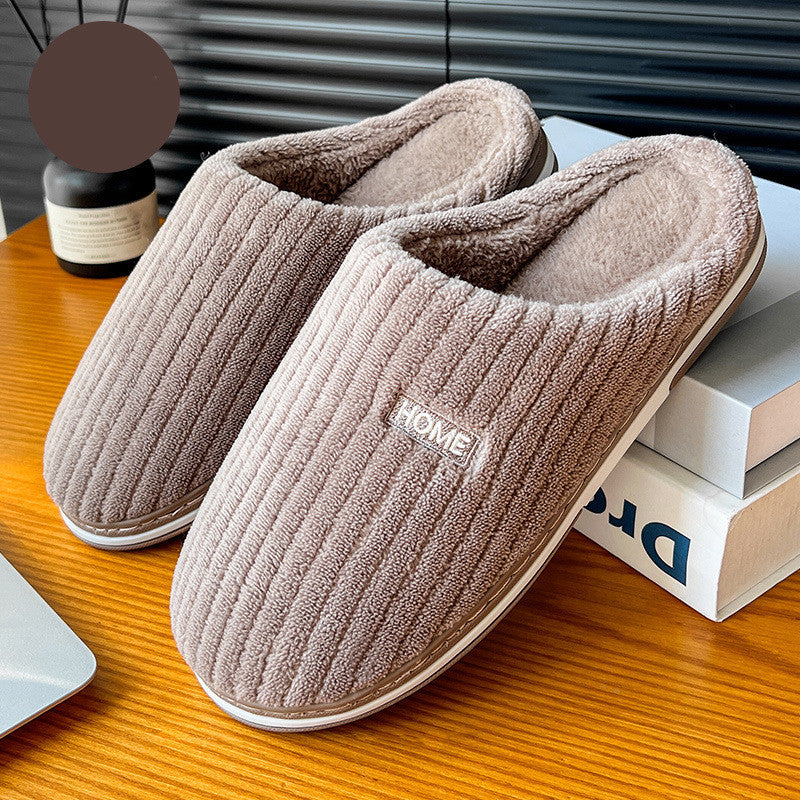 Solid Color Plush Slippers – Warm Non-Slip Winter Home Shoes for Couples