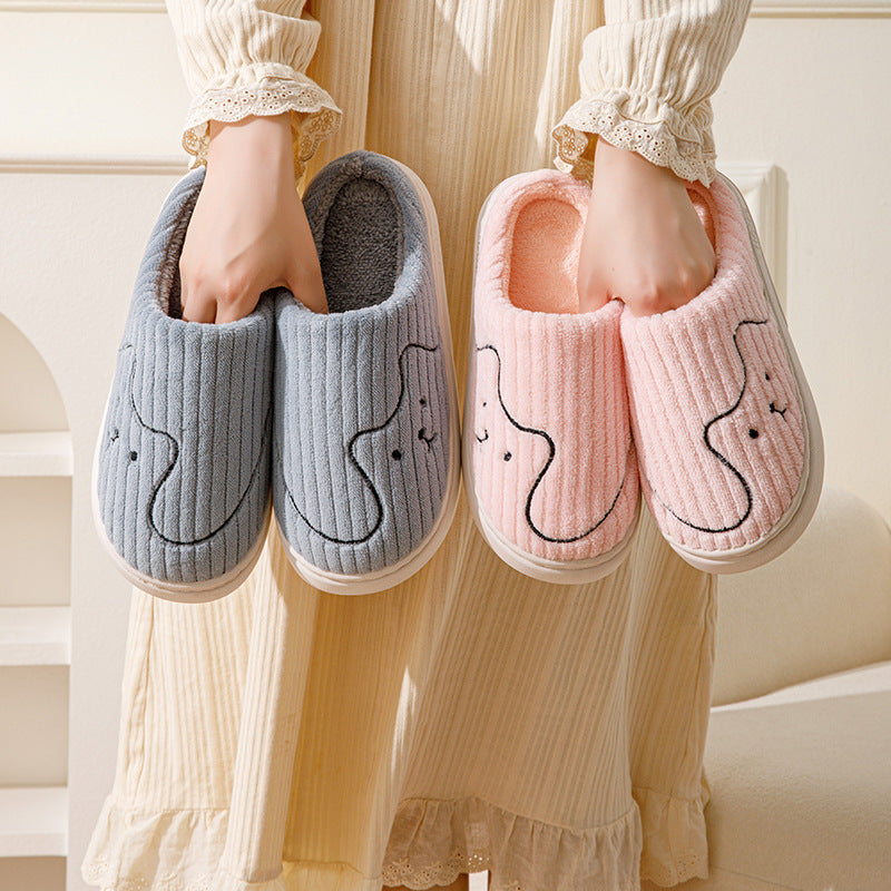 Cute Striped Cat Slippers – Warm Plush Non-Slip Indoor Shoes for Couples