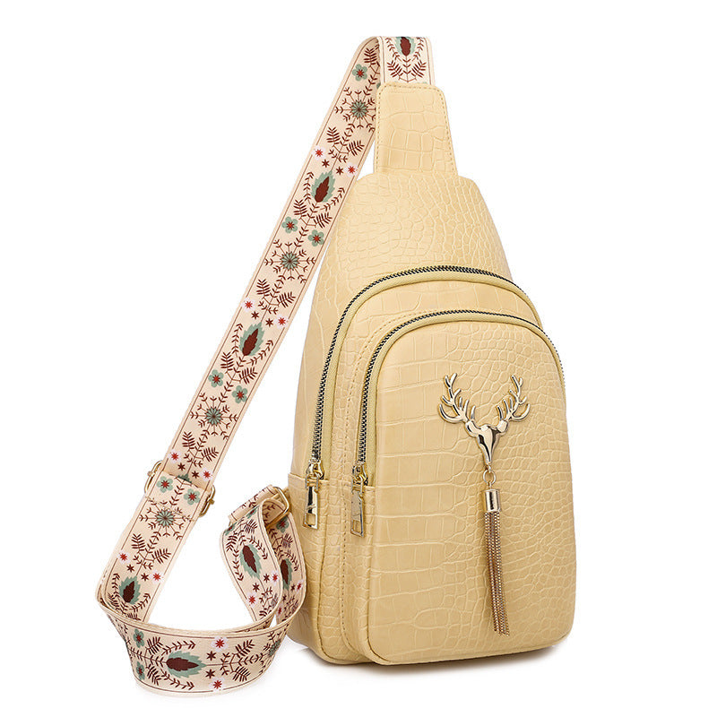 Women’s Deer Tassel Crossbody Bag – Embroidered Letter Chest Bag