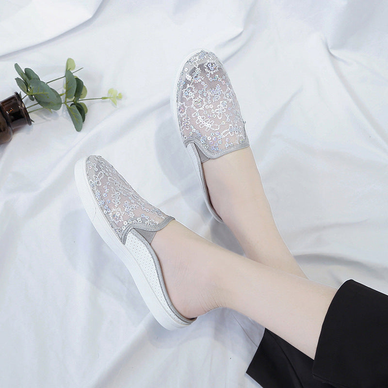 Lace Half Drag Women Viscose Shoes New Baotou