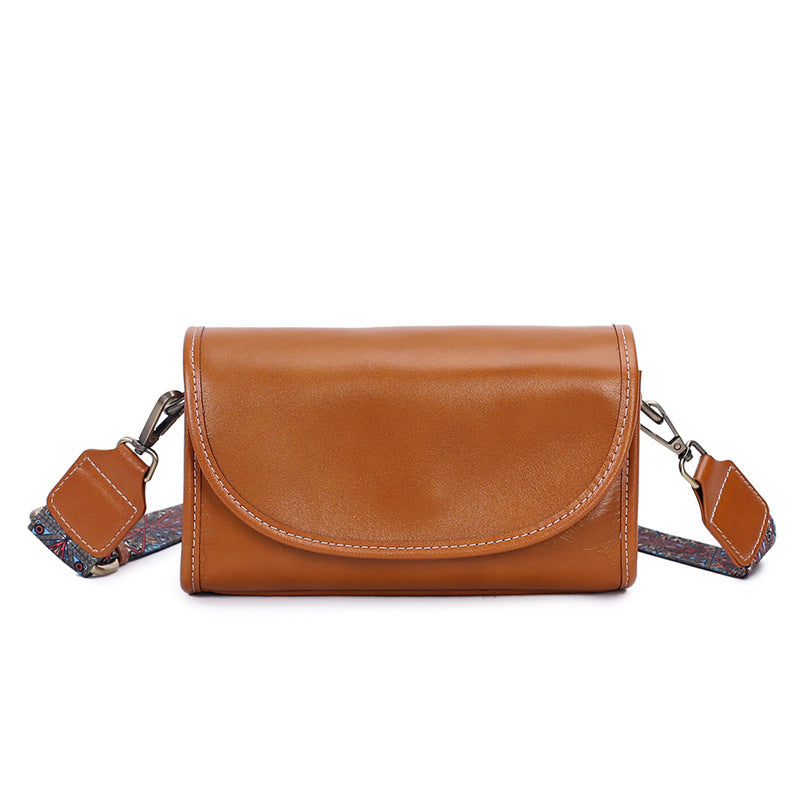 Simple Cowhide Messenger Bag for Girls Commuting Style