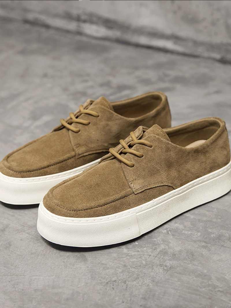 Men’s Casual Suede Shoes – Thick Bottom, Height Boost, Lace-Up Style