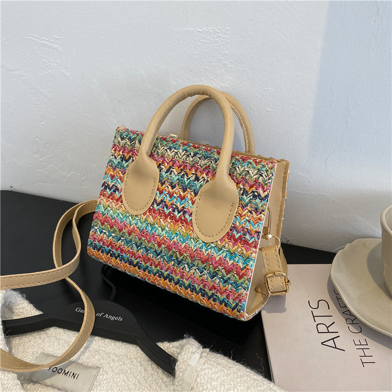 Women’s Woven Messenger Bag – Colorful Hand-Held Square Tote
