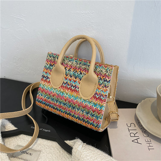 Women’s Woven Messenger Bag – Colorful Hand-Held Square Tote