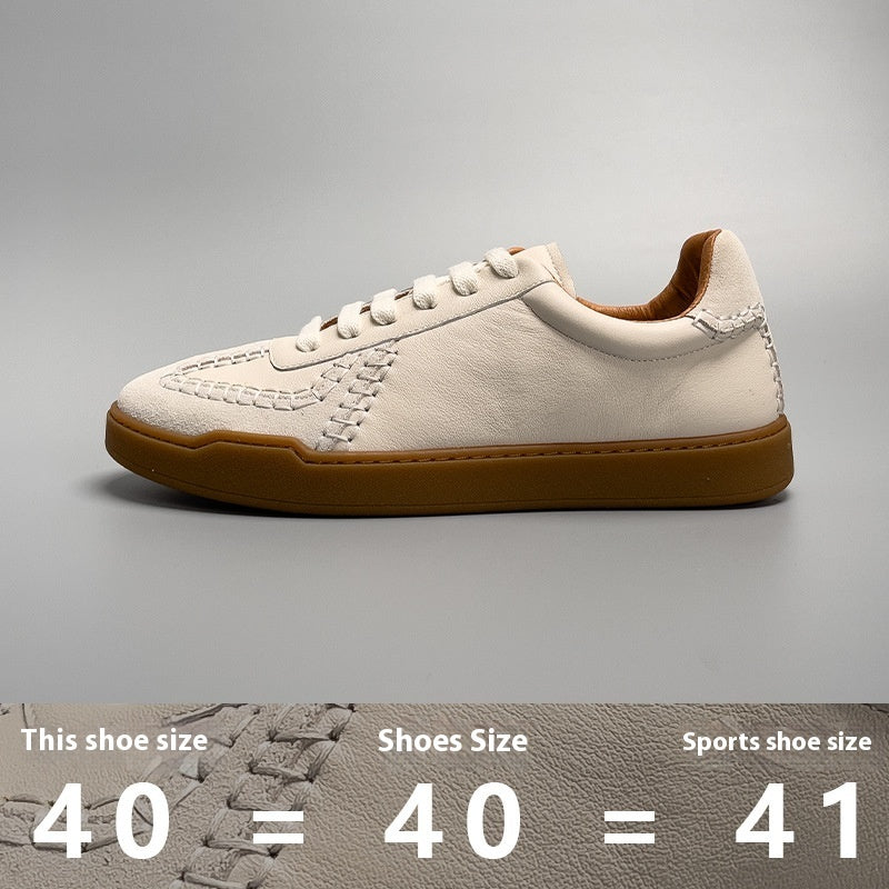 Men’s Low-Cut Baseball Sneakers – Genuine Leather White Shoes
