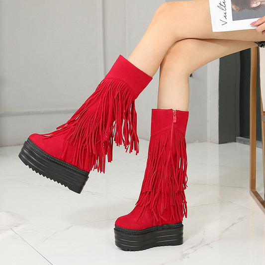 Super High Heel Fringed Boots for Women – Trendy Fashion Statement Shoes