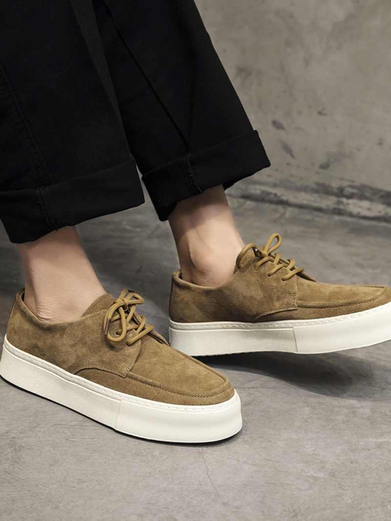 Men’s Casual Suede Shoes – Thick Bottom, Height Boost, Lace-Up Style