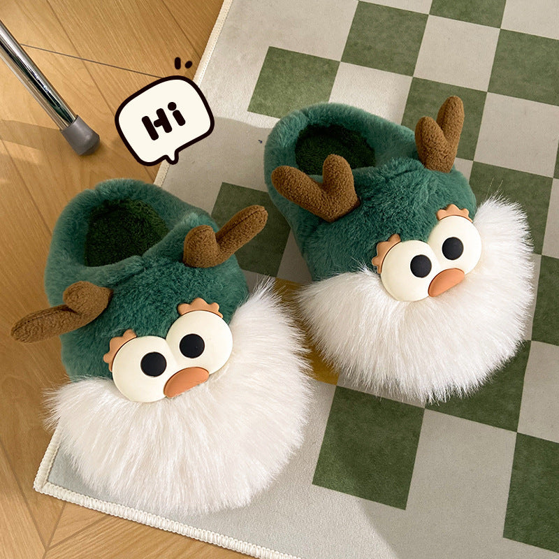 Cute Christmas Deer Plush Slippers for Women – Warm Winter Indoor Shoes