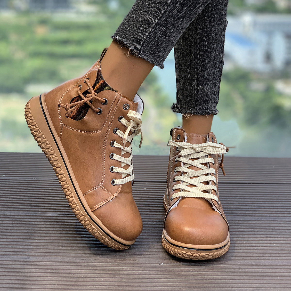 Women's Flat Heel Martin Boots Lace-up Zip Cotton-padded
