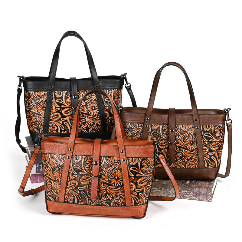 Women’s Cowhide Skeleton-Skin Bag – First Layer Hand-Carved Tote