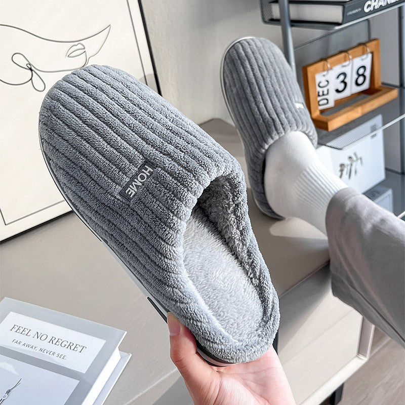 Solid Color Plush Slippers – Warm Non-Slip Winter Home Shoes for Couples