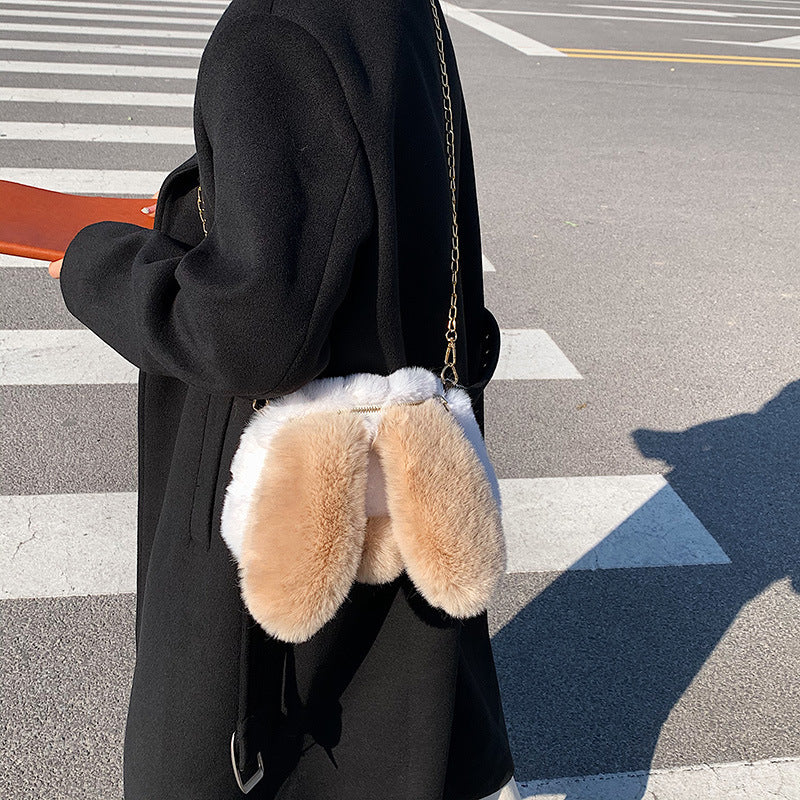 Plush Bunny Ear Handbag – Cute Macaron Color Women's Bag