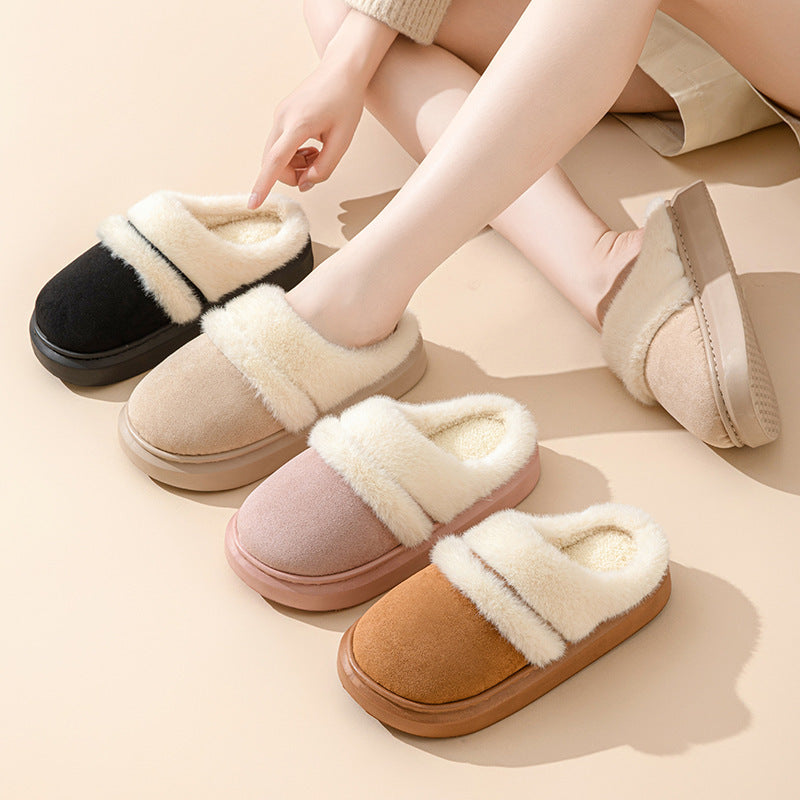 Women’s Warm Cotton Slippers – Thick Sole Non-Slip Suede Winter House Shoes