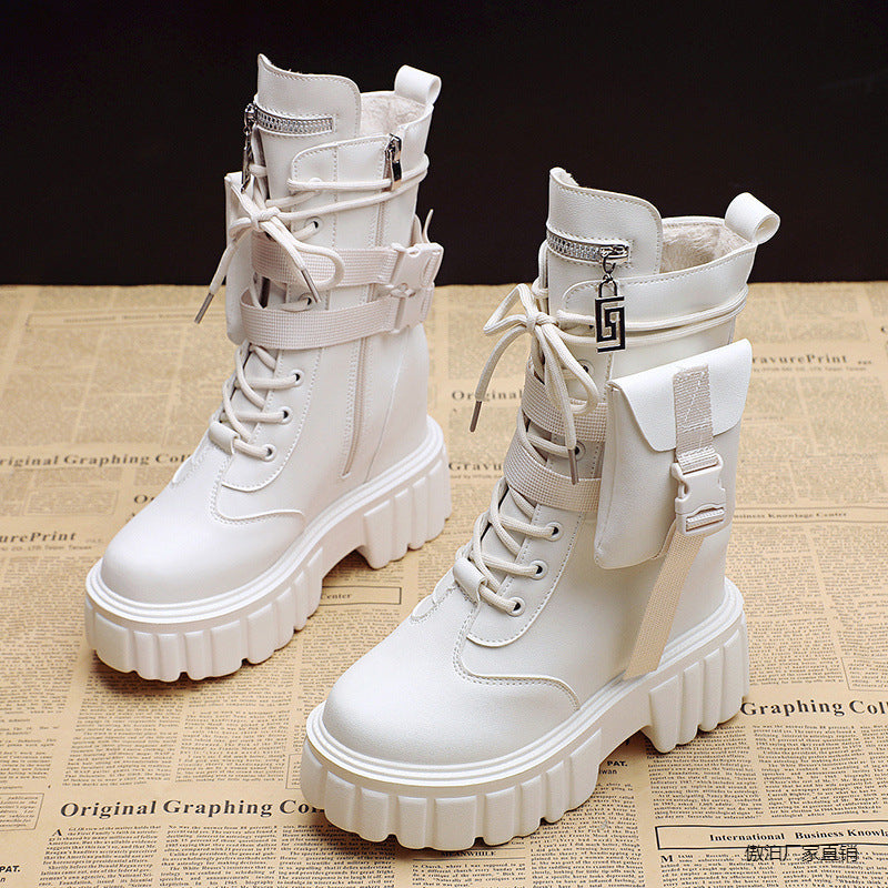 Women's Fashion Platform Martin Boots | Autumn Winter Mid-Calf Height Increasing Shoes