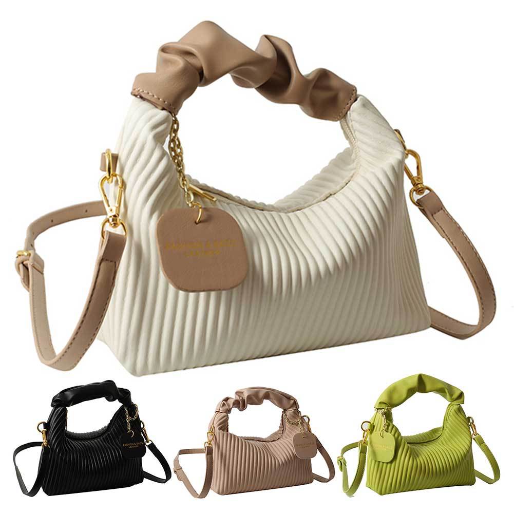 Women’s PU Leather Crossbody Bag – Pleated Cloud Small Tote