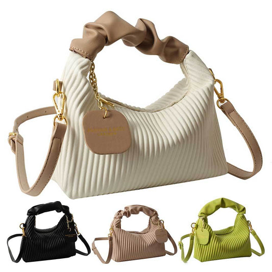 Women’s PU Leather Crossbody Bag – Pleated Cloud Small Tote
