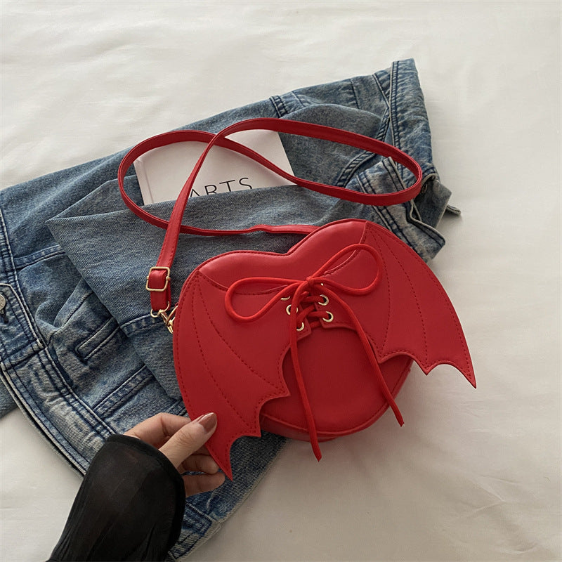 Women’s Heart Shape Shoulder Bag with Bat Wing Strap Design