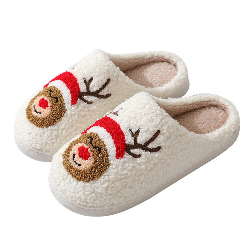 Cute Santa Claus Christmas Slippers – Warm Furry Home Shoes for Couples